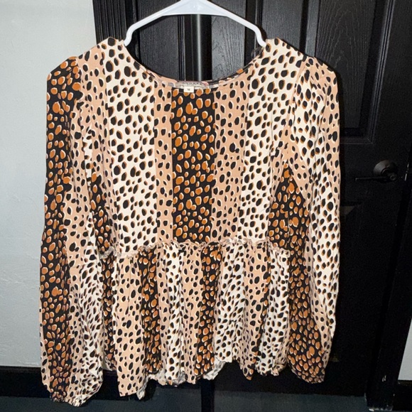 ANDREE BY UNIT - Beige and Orange Printed Peplum Blouse - Picture 3 of 6